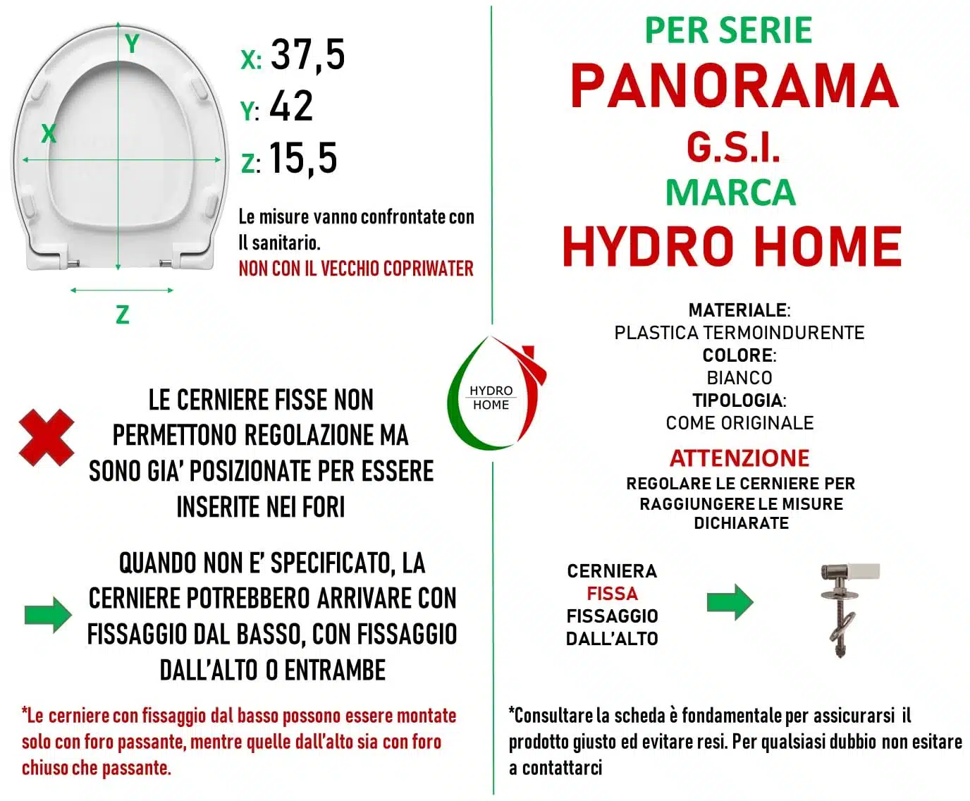 Copriwater HYDRO HOME Per Hidra Pluvia – Tavoletta WC In Plastica Termoindurente, Cerniere Regolabili, Bianco, MADE IN ITALY