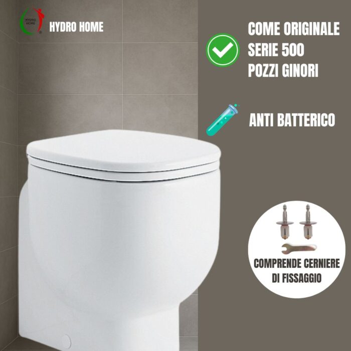 Copriwater 500 Pozzi Ginori Soft Close e Sgancio Rapido termoindurente bianco come originale - immagine 4