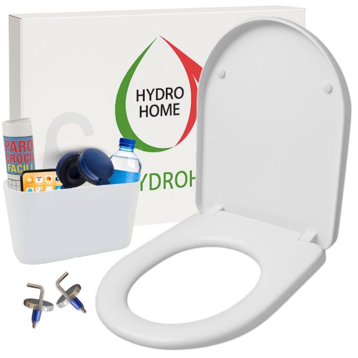 Kit Copriwater HH375 fissaggio dall'alto compatibile con vari modelli termoindurente bianco + Cestino Portaoggetti Bianco - immagine 1