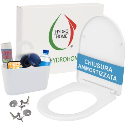 Kit Copriwater Forma a D Slim Soft Close e Sgancio Rapido termoindurente bianco + Cestino Portaoggetti Bianco