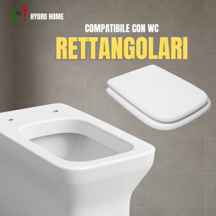 Copriwater rettangolare Conca con cerniere universali dritte legno verniciato Bianco economico - immagine 5