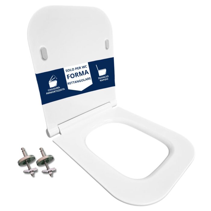 Copriwater Rettangolare SLIM Soft Close e Sgancio Rapido fissaggio dall'alto compatibile con vari modelli termoindurente bianco - immagine 1