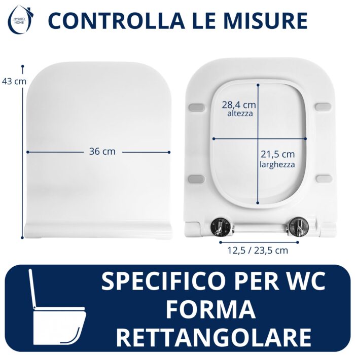 Copriwater Rettangolare SLIM Soft Close e Sgancio Rapido fissaggio dall'alto compatibile con vari modelli termoindurente bianco - immagine 2
