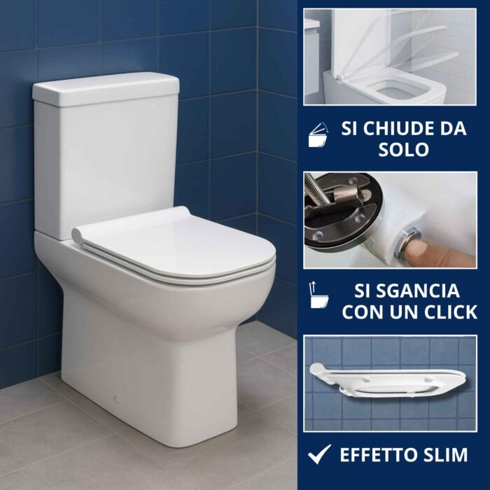 Copriwater Rettangolare SLIM Soft Close e Sgancio Rapido fissaggio dall'alto compatibile con vari modelli termoindurente bianco - immagine 4