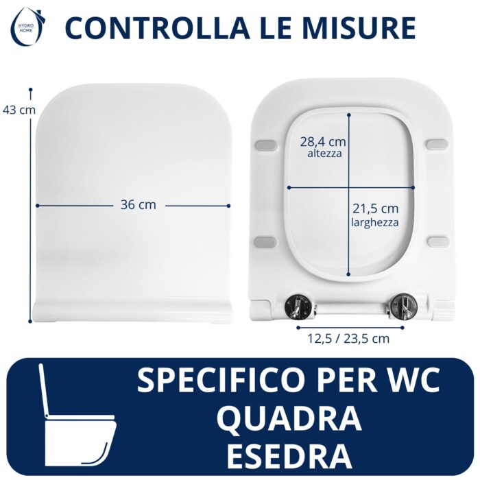 Copriwater Quadra Esedra SLIM Soft Close e Sgancio Rapido fissaggio dall'alto termoindurente bianco - immagine 2