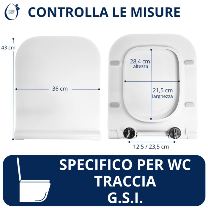 Copriwater Traccia G.S.I. SLIM Soft Close e Sgancio Rapido fissaggio dall'alto termoindurente bianco - immagine 2