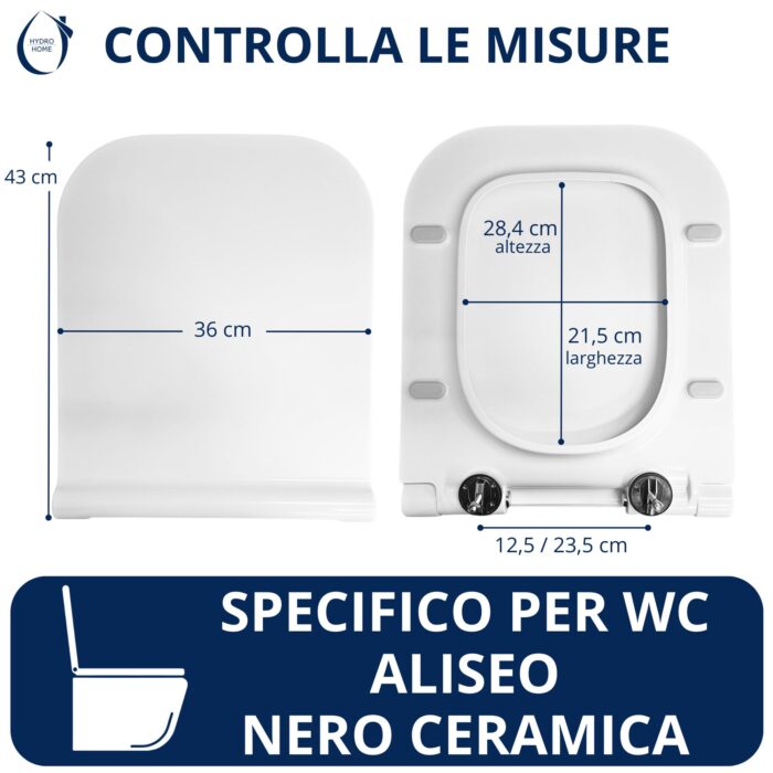 Copriwater Aliseo Nero Ceramica SLIM Soft Close e Sgancio Rapido fissaggio dall'alto termoindurente bianco - immagine 2