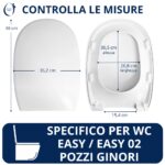Schema tecnico con misure del copriwater Easy Pozzi Ginori dedicato, sagoma e dimensioni come l’originale