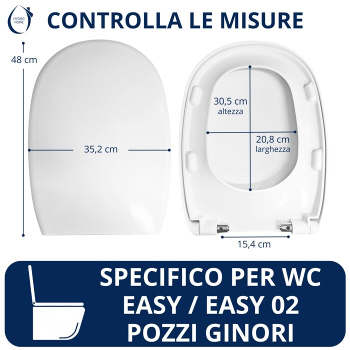 Copriwater Easy Pozzi Ginori Soft Close e Sgancio Rapido termoindurente bianco come originale - immagine 2