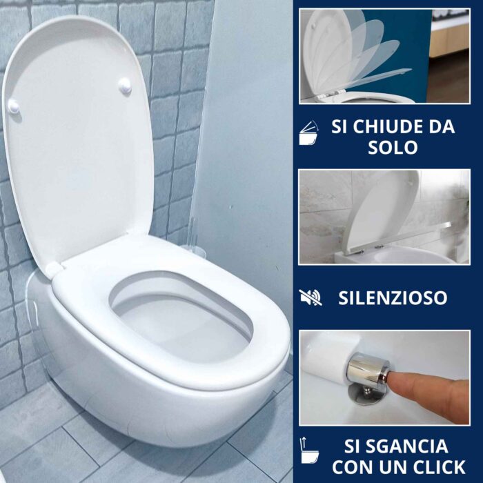 Copriwater Easy Pozzi Ginori Soft Close e Sgancio Rapido termoindurente bianco come originale - immagine 3