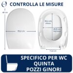 Schema tecnico con misure del copriwater Quinta Pozzi Ginori dedicato, sagoma e dimensioni come l’originale