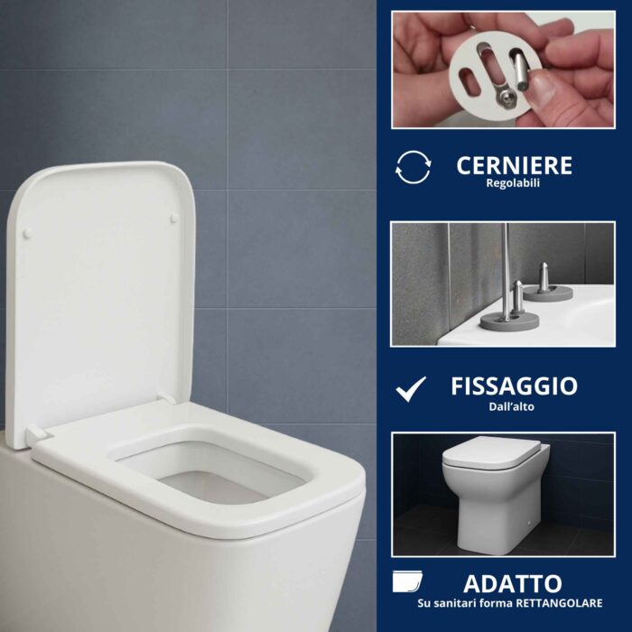 Copriwater Rettangolare HH313 fissaggio dall'alto compatibile con vari modelli termoindurente bianco - immagine 4