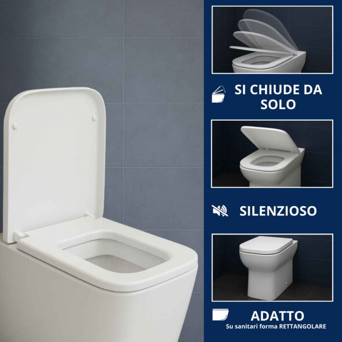 Copriwater Rettangolare HH313 fissaggio dall'alto Soft Close compatibile con vari modelli termoindurente bianco - immagine 4