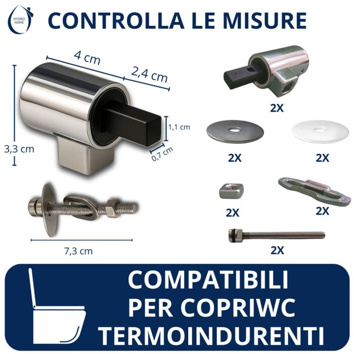 Cerniere fisse Soft Close fissaggio dall alto per copriwc termoindurente con tassello rettangolare - immagine 2
