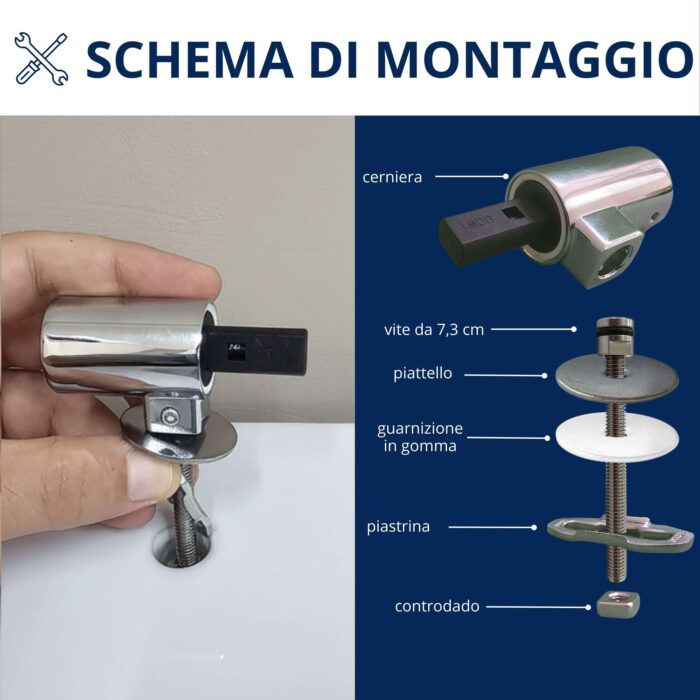 Cerniere fisse Soft Close fissaggio dall alto per copriwc termoindurente con tassello rettangolare - immagine 5
