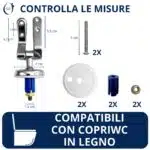 Cerniere regolabili per copriwater in legno fissaggio dall’alto cromate con gomma e dado ad espansione - immagine 2